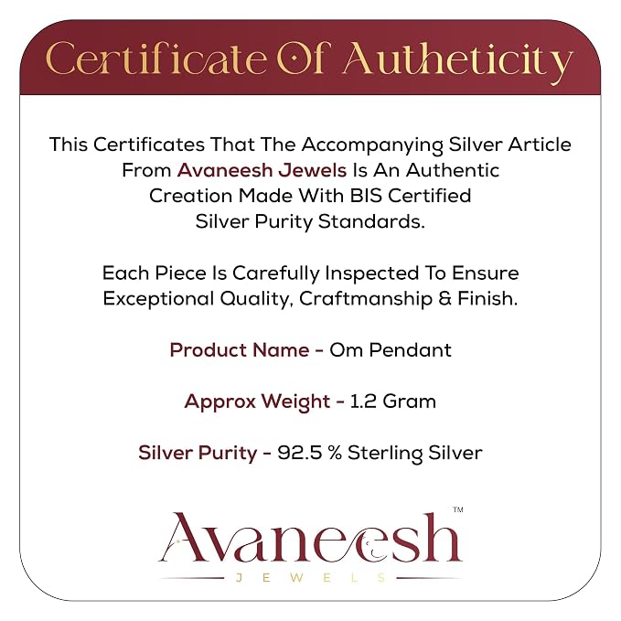 925 Sterling Silver OM Pendant for Men & Women | Cubic Zirconia Studded Om Symbol | BIS Hallmarked | Religious Spiritual Pendant | Daily Wear Jewellery | Made in India