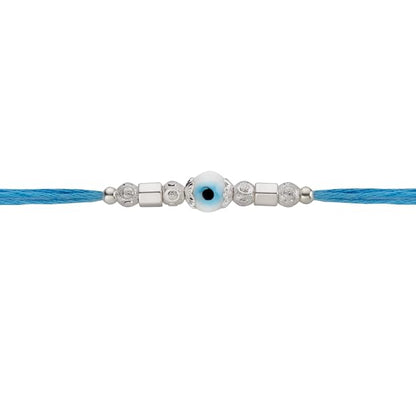 Original Silver Evil Eye Rakhi for Brother | Blue & White Multicolor Handwoven Thread | Traditional Raksha Bandhan Bracelet | Gift for Bhai