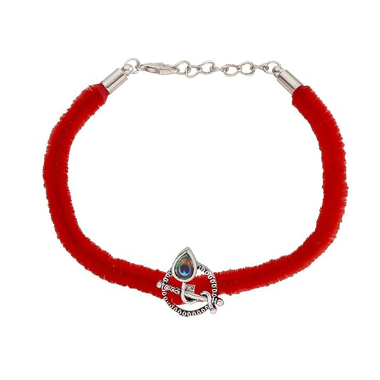 Original Silver Rakhi for Brother | Traditional Designer Raksha Bandhan Bracelet | Premium Soft Furry Wired Red Thread | Adjustable Steel Spring Lock | Festive Gift for Men & Boys