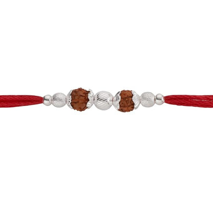 Original Silver Rudraksha Rakhi for Brother | 2 Beads | Red Handwoven Cotton Thread Rakhi | Traditional Raksha Bandhan Bracelet | Spiritual Silver Rakhi Gift