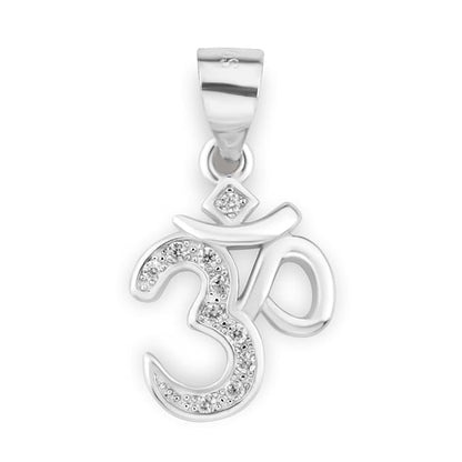 925 Sterling Silver OM Pendant for Men & Women | Cubic Zirconia Studded Om Symbol | BIS Hallmarked | Religious Spiritual Pendant | Daily Wear Jewellery | Made in India