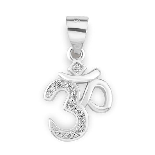 925 Sterling Silver OM Pendant for Men & Women | Cubic Zirconia Studded Om Symbol | BIS Hallmarked | Religious Spiritual Pendant | Daily Wear Jewellery | Made in India