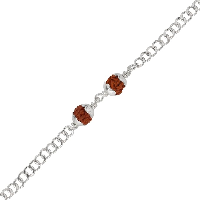 925 Silver 2 Rudraksh Beads Rakhi Bracelet for Men | Adjustable Cable Link Silver Bracelet | Spiritual Raksha Bandhan Gift | Designer Rudraksh Bracelet
