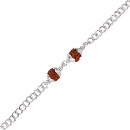 925 Silver 2 Rudraksh Beads Rakhi Bracelet for Men | Adjustable Cable Link Silver Bracelet | Spiritual Raksha Bandhan Gift | Designer Rudraksh Bracelet