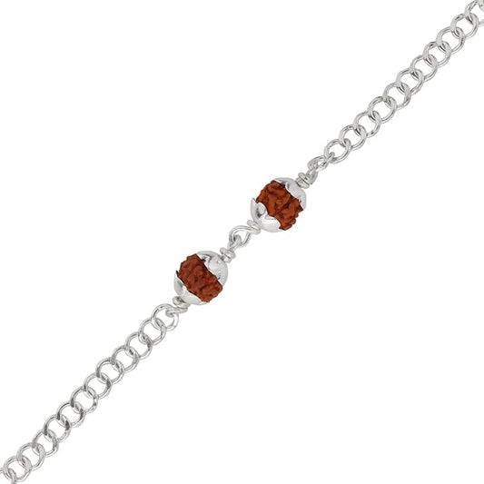 925 Silver 2 Rudraksh Beads Rakhi Bracelet for Men | Adjustable Cable Link Silver Bracelet | Spiritual Raksha Bandhan Gift | Designer Rudraksh Bracelet