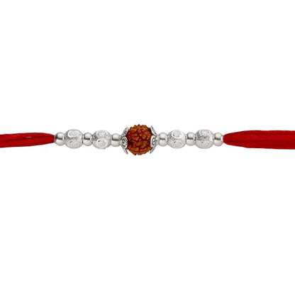 Original Silver Rudraksha Rakhi for Brother | Red Handwoven Cotton Thread Rakhi | Traditional Raksha Bandhan Bracelet | Spiritual Silver Rakhi Gift