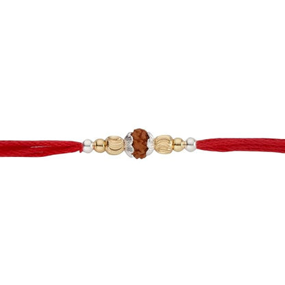 Original Silver 1 Rudraksha Rakhi for Brother | Traditional Red Cotton Thread with Gold Plated Balls & Silver Beads | Handmade Spiritual Raksha Bandhan Rakhi for Men & Boys