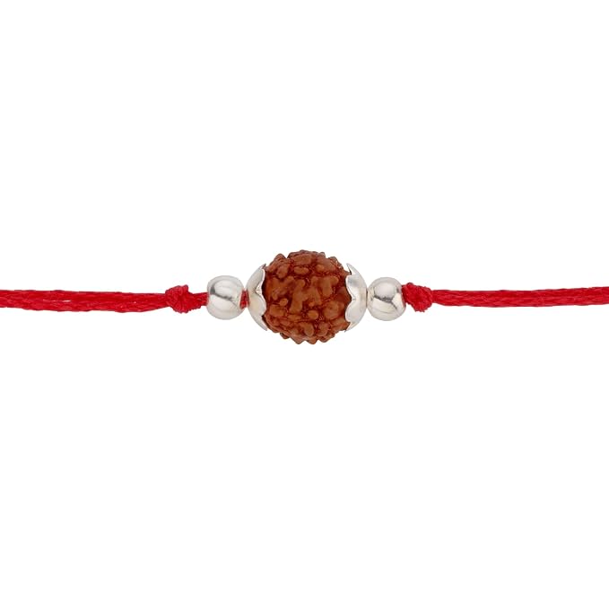 925 Silver Rudraksha Rakhi for Brother | 7.5 MM Bead with Red Thread | Silver Rakhi | Raksha Bandhan Gift for Bhai