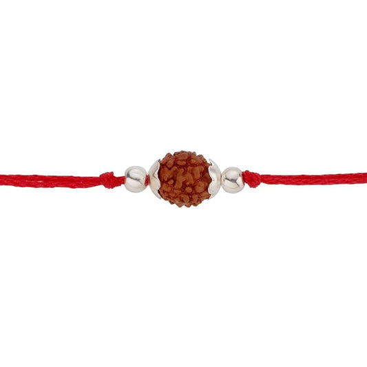 925 Silver Rudraksha Rakhi for Brother | 7.5 MM Bead with Red Thread | Silver Rakhi | Raksha Bandhan Gift for Bhai