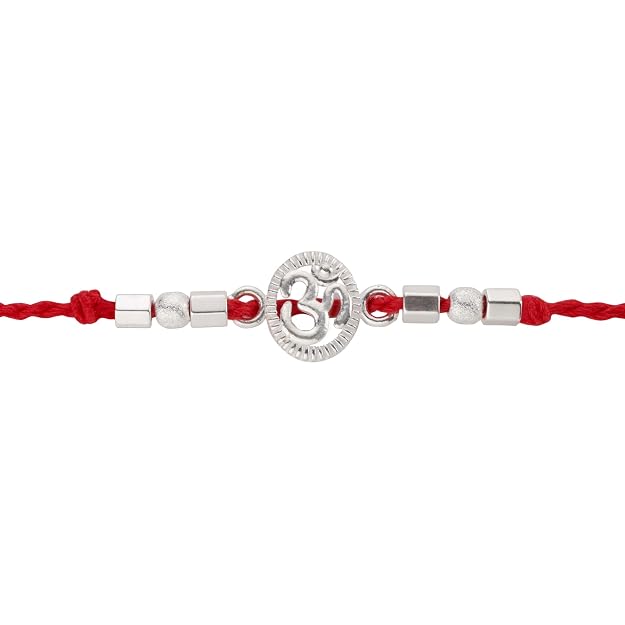 Original Silver Om Rakhi for Brother | Red Handwoven Cotton Thread Rakhi | Traditional Raksha Bandhan Bracelet | Spiritual Silver Rakhi Gift