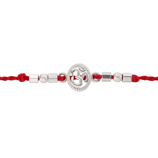 Original Silver Om Rakhi for Brother | Red Handwoven Cotton Thread Rakhi | Traditional Raksha Bandhan Bracelet | Spiritual Silver Rakhi Gift