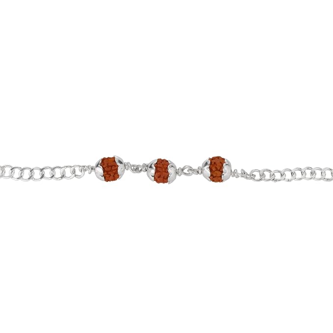 925 Silver 3 Rudraksh Beads Rakhi Bracelet for Men | Adjustable Cable Link Silver Bracelet | Spiritual Raksha Bandhan Gift | Designer Rudraksh Bracelet