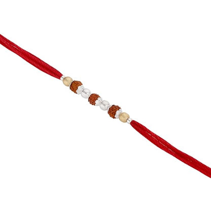 Original Silver 3 Rudraksha Rakhi for Brother | Traditional Red Cotton Thread with Gold Plated Balls & Silver Beads | Spiritual Raksha Bandhan Handmade Rakhi for Men & Boys