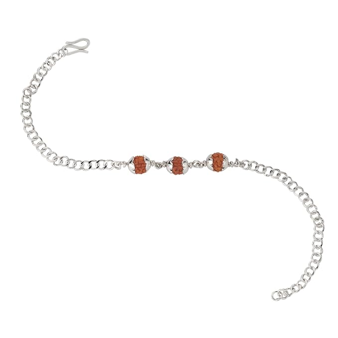 925 Silver 3 Rudraksh Beads Rakhi Bracelet for Men | Adjustable Cable Link Silver Bracelet | Spiritual Raksha Bandhan Gift | Designer Rudraksh Bracelet