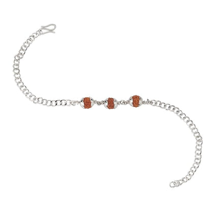 925 Silver 3 Rudraksh Beads Rakhi Bracelet for Men | Adjustable Cable Link Silver Bracelet | Spiritual Raksha Bandhan Gift | Designer Rudraksh Bracelet