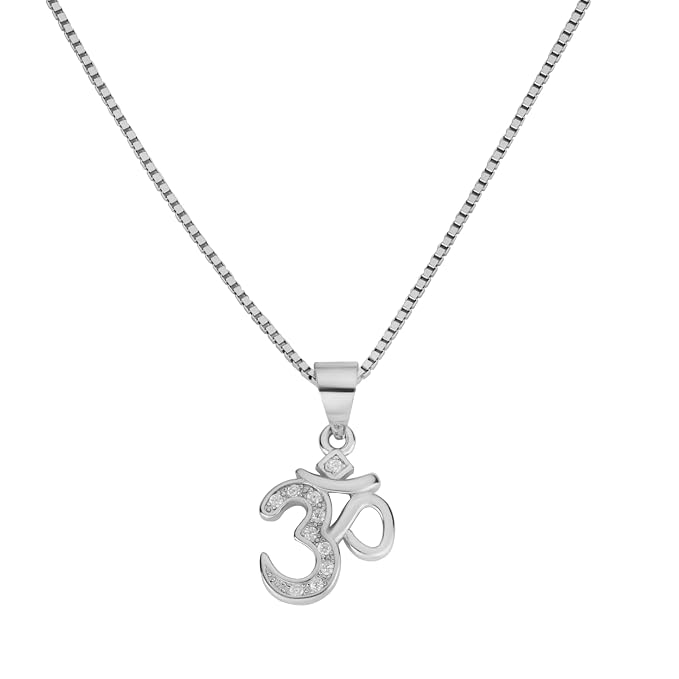 925 Sterling Silver OM Pendant for Men & Women | Cubic Zirconia Studded Om Symbol | BIS Hallmarked | Religious Spiritual Pendant | Daily Wear Jewellery | Made in India