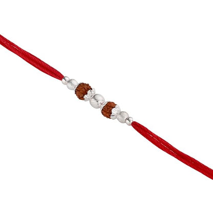Original Silver Rudraksha Rakhi for Brother | 2 Beads | Red Handwoven Cotton Thread Rakhi | Traditional Raksha Bandhan Bracelet | Spiritual Silver Rakhi Gift