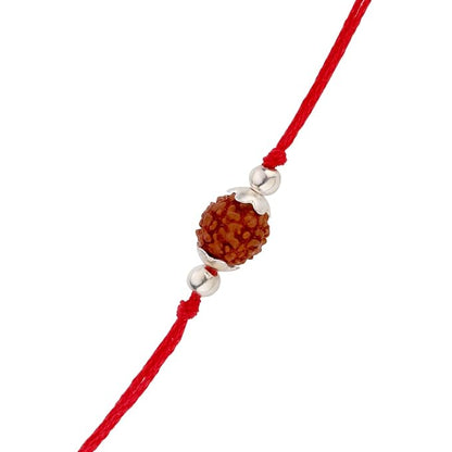 925 Silver Rudraksha Rakhi for Brother | 7.5 MM Bead with Red Thread | Silver Rakhi | Raksha Bandhan Gift for Bhai