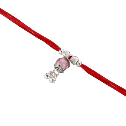 Original Silver Pink Bead Bhabhi(Lumba) Rakhi for Women | Designer Lumba Rakhi with Red Sacred Thread | Traditional Rakshabandhan Gift for Bhabhi & Sister-in-Law