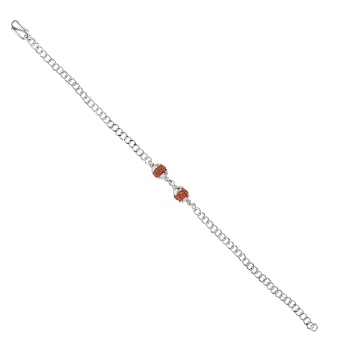 925 Silver 2 Rudraksh Beads Rakhi Bracelet for Men | Adjustable Cable Link Silver Bracelet | Spiritual Raksha Bandhan Gift | Designer Rudraksh Bracelet