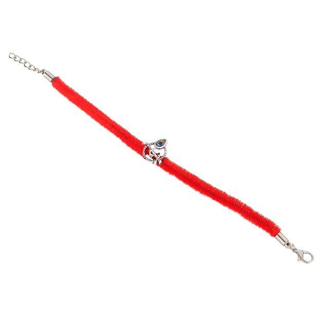 Original Silver Rakhi for Brother | Traditional Designer Raksha Bandhan Bracelet | Premium Soft Furry Wired Red Thread | Adjustable Steel Spring Lock | Festive Gift for Men & Boys