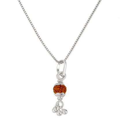 925 Silver Rudraksh Pendant with Hook for Men & Women | Natural 7 MM Rudraksha Bead | Religious Silver Pendant | Lightweight Daily Wear | Pendant with Bead Cap & Dangle