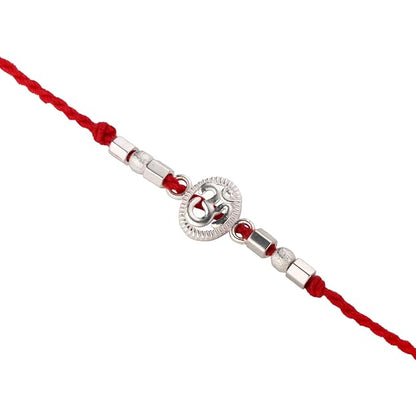 Original Silver Om Rakhi for Brother | Red Handwoven Cotton Thread Rakhi | Traditional Raksha Bandhan Bracelet | Spiritual Silver Rakhi Gift