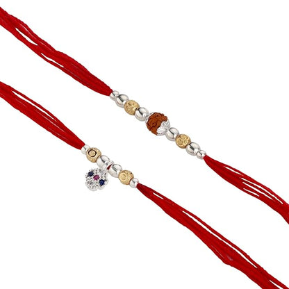 Original Silver Couple Combo Rakhi Set for Bhai & Bhabhi | Rudraksha & Lumba Rakhi | Gold Plated & Silver Beads | Handmade Raksha Bandhan Gift Set