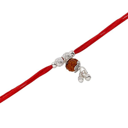 Original Silver Rudraksha Bhabhi(Lumba) Rakhi for Women | Designer Bead Cap & Dangle Lumba Rakhi with Red Sacred Thread | Traditional Rakshabandhan Gift for Bhabhi & Sister-in-Law