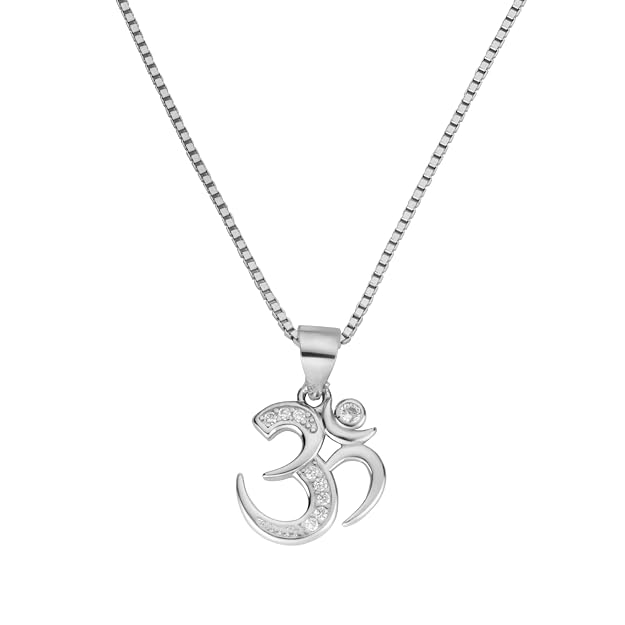 925 Sterling Silver OM Pendant for Men & Women | Cubic Zirconia Studded Om Symbol | BIS Hallmarked | Religious Spiritual Pendant | Daily Wear Jewellery | Made in India