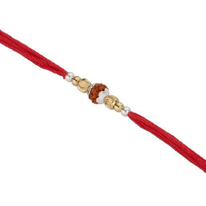 Original Silver 1 Rudraksha Rakhi for Brother | Traditional Red Cotton Thread with Gold Plated Balls & Silver Beads | Handmade Spiritual Raksha Bandhan Rakhi for Men & Boys
