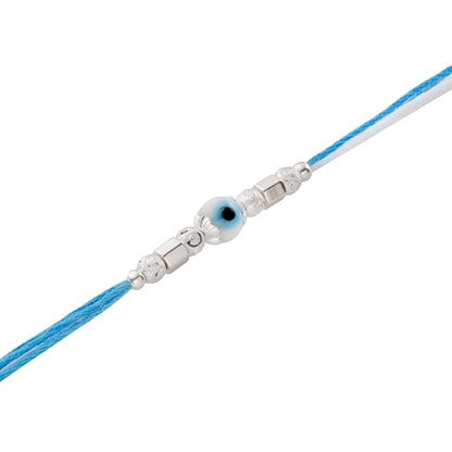 Original Silver Evil Eye Rakhi for Brother | Blue & White Multicolor Handwoven Thread | Traditional Raksha Bandhan Bracelet | Gift for Bhai