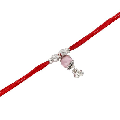 Original Silver Pink Bead Bhabhi(Lumba) Rakhi for Women | Designer Lumba Rakhi with Red Sacred Thread | Traditional Rakshabandhan Gift for Bhabhi & Sister-in-Law