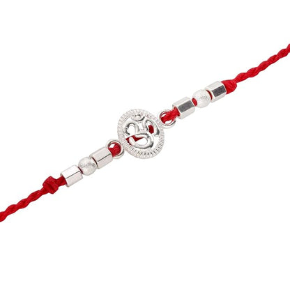 Original Silver Om Rakhi for Brother | Red Handwoven Cotton Thread Rakhi | Traditional Raksha Bandhan Bracelet | Spiritual Silver Rakhi Gift