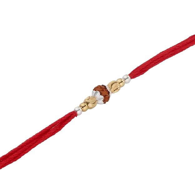 Original Silver 1 Rudraksha Rakhi for Brother | Traditional Red Cotton Thread with Gold Plated Balls & Silver Beads | Handmade Spiritual Raksha Bandhan Rakhi for Men & Boys