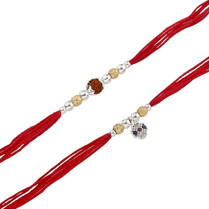 Original Silver Couple Combo Rakhi Set for Bhai & Bhabhi | Rudraksha & Lumba Rakhi | Gold Plated & Silver Beads | Handmade Raksha Bandhan Gift Set