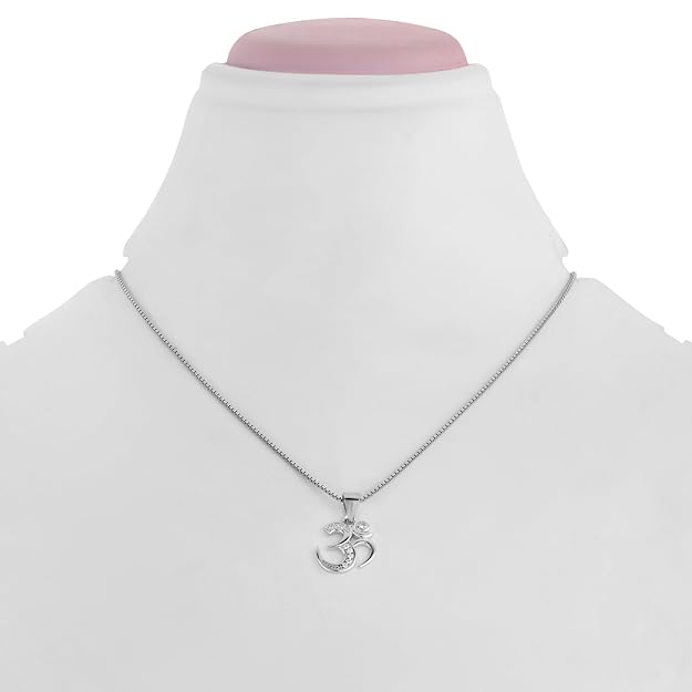 925 Sterling Silver OM Pendant for Men & Women | Cubic Zirconia Studded Om Symbol | BIS Hallmarked | Religious Spiritual Pendant | Daily Wear Jewellery | Made in India
