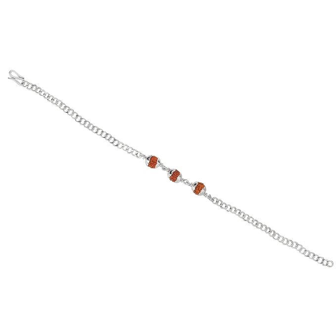 925 Silver 3 Rudraksh Beads Rakhi Bracelet for Men | Adjustable Cable Link Silver Bracelet | Spiritual Raksha Bandhan Gift | Designer Rudraksh Bracelet