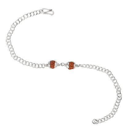 925 Silver 2 Rudraksh Beads Rakhi Bracelet for Men | Adjustable Cable Link Silver Bracelet | Spiritual Raksha Bandhan Gift | Designer Rudraksh Bracelet