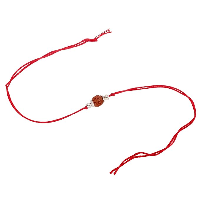 925 Silver Rudraksha Rakhi for Brother | 7.5 MM Bead with Red Thread | Silver Rakhi | Raksha Bandhan Gift for Bhai