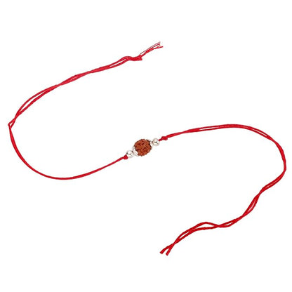 925 Silver Rudraksha Rakhi for Brother | 7.5 MM Bead with Red Thread | Silver Rakhi | Raksha Bandhan Gift for Bhai