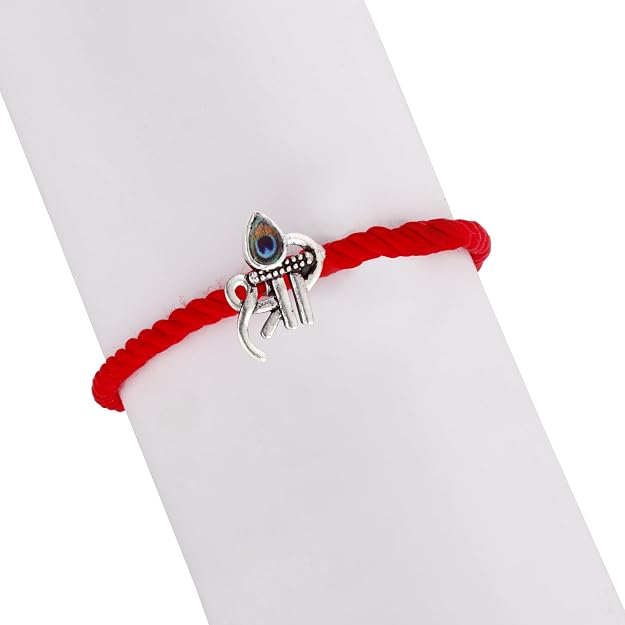 Original Silver Rakhi for Brother | Traditional Design with Adjustable Red Thread | Original Silver Raksha Bandhan Bracelet | Festival Gift for Bhai