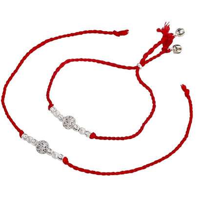 Original Silver Couple Combo Rakhi Set for Bhai & Bhabhi | Handmade Silver Rakhi and Lumba Bracelet with CZ Designer Beads | Traditional Red Cotton Thread Raksha Bandhan Gift