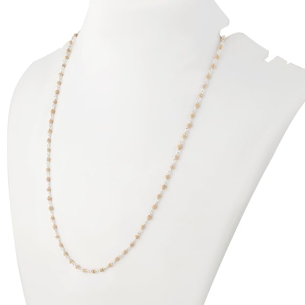 925 Silver Tulsi Beads Mala Chain for Men & Women | 24 Inch | 2 mm Beaded Necklace | Pure Silver Religious Chain | Lightweight Daily Wear | Made in India