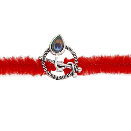 Original Silver Rakhi for Brother | Traditional Designer Raksha Bandhan Bracelet | Premium Soft Furry Wired Red Thread | Adjustable Steel Spring Lock | Festive Gift for Men & Boys