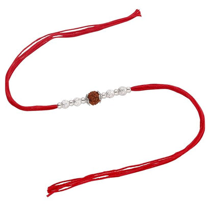 Original Silver Rudraksha Rakhi for Brother | Red Handwoven Cotton Thread Rakhi | Traditional Raksha Bandhan Bracelet | Spiritual Silver Rakhi Gift