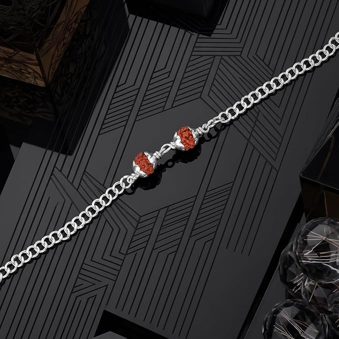925 Silver 2 Rudraksh Beads Rakhi Bracelet for Men | Adjustable Cable Link Silver Bracelet | Spiritual Raksha Bandhan Gift | Designer Rudraksh Bracelet