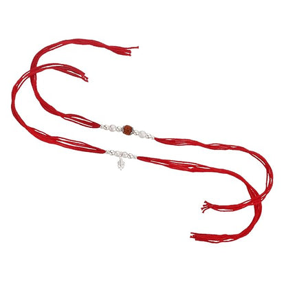 Original Silver Couple Rakhi Set for Bhai Bhabhi | Rudraksha & Silver Lumba Rakhi | Red Cotton Thread | Traditional Raksha Bandhan Gift | Combo Pack