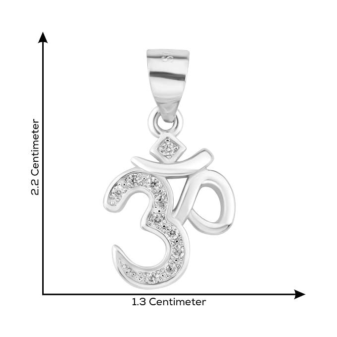 925 Sterling Silver OM Pendant for Men & Women | Cubic Zirconia Studded Om Symbol | BIS Hallmarked | Religious Spiritual Pendant | Daily Wear Jewellery | Made in India