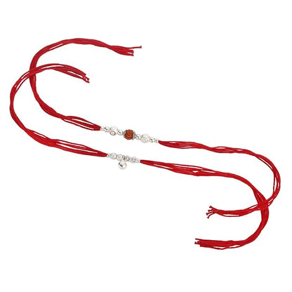 Original Silver Couple Rakhi Set for Bhai Bhabhi | Rudraksha & Silver Lumba Rakhi | Red Cotton Thread | Traditional Raksha Bandhan Gift | Combo Pack